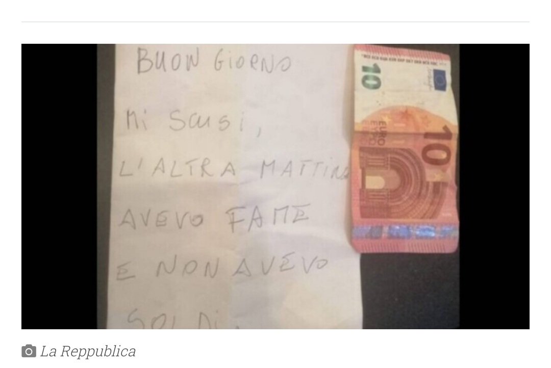 Foamea l-a facut sa fure, insa, a doua zi italianul a lasat un bilet si 10 euro. - MARKᴇᴛPEDIA.ro
