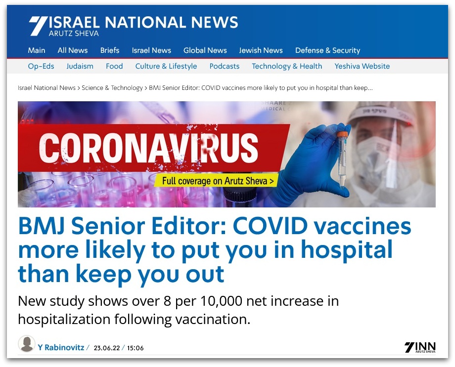 Israel National News: Vaccinurile COVID vă bagă mai curând în spital decât să vă țină departe de el. STUDIU British Medical Journal | ActiveNews